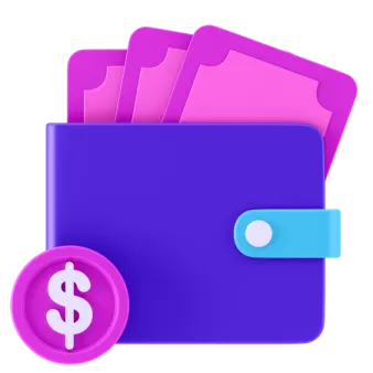 a purple wallet with pink and blue cards in it