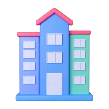 a blue and green building with three windows