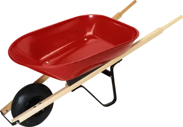 a red wheelbark with wooden handle