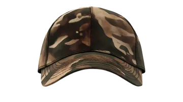a brown and black camouflage cap with a white background