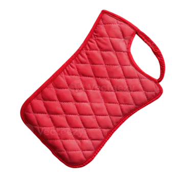 a red oven mit on a white background