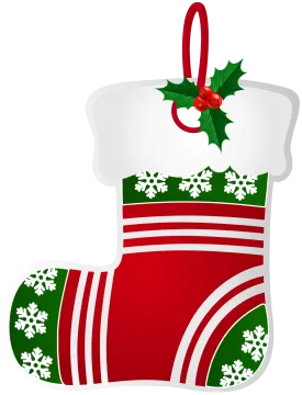 a christmas stocking with holly and snowfls