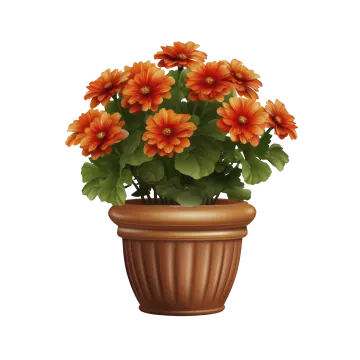 a pot with orange flowers in it