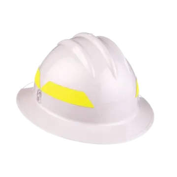 a white hard hat with yellow trim