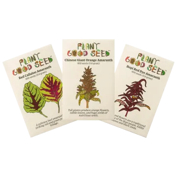 three seed packets with plants on them