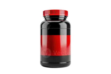 a black and red pill bottle on a white background