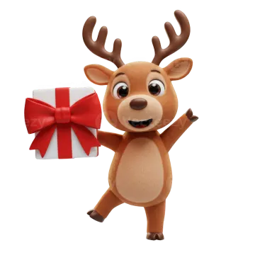 a reindeer holding a present box