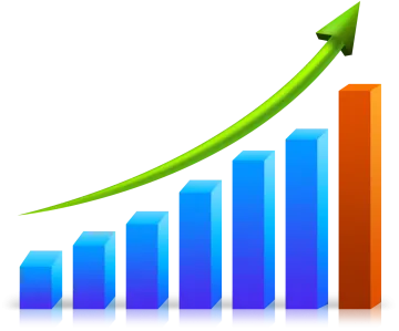 a bar chart with an arrow pointing upward