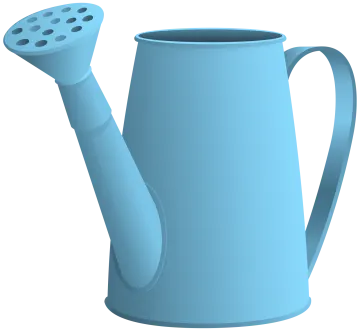 a blue watering pot with a handle
