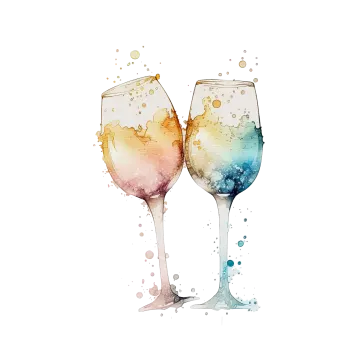 two glasses of wine with watercolor splashs
