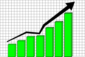 a bar chart with an arrow pointing upward