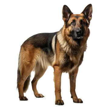 a german shepherd dog standing on a white background