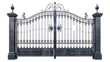 an iron gate with a wrought design