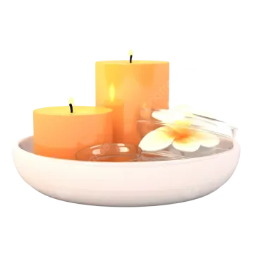 a white bowl with three candles in it