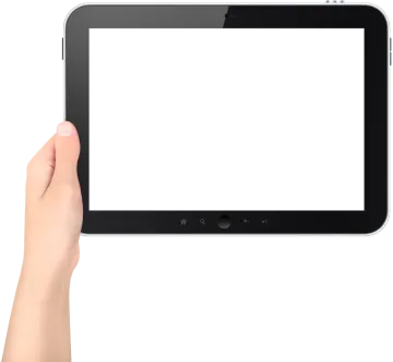 a hand holding an ipad with a white screen