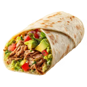 a burritoa filled with meat, avoca and vegetables