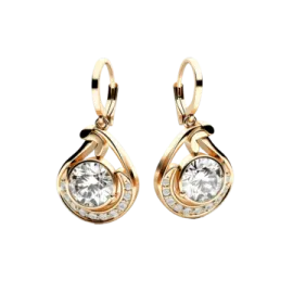 a pair of gold earrings with white stones