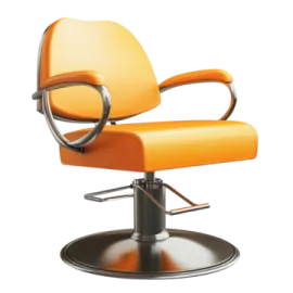 a chair with an orange leather seat
