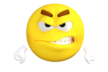 a yellow smiley face with an angry expression