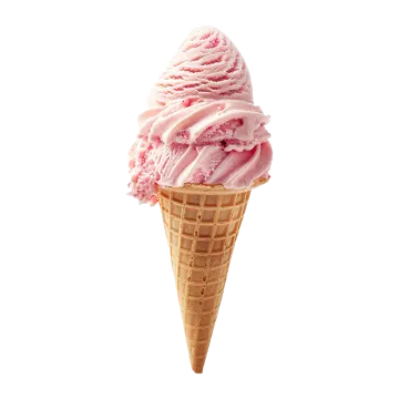 an ice cream cone filled with pink ice cream on a white background