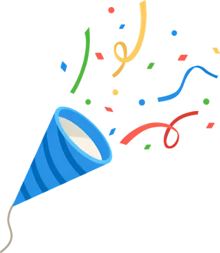 a blue party hat with streamers coming out