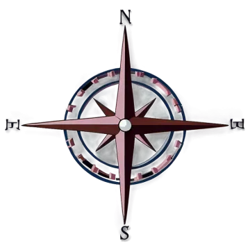 a red and blue compass on a white background