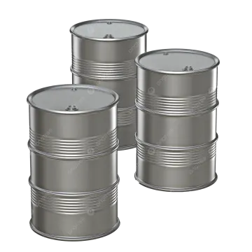three metal barrels on a white background stock photo