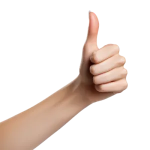 a person's hand giving a thumbs gesture
