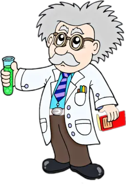 an old man in a lab coat holding a glass of water