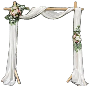 a wedding arch with flowers and ribbons