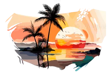 a tropical sunset with palm trees