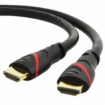 a black hd cable with red and gold connectors