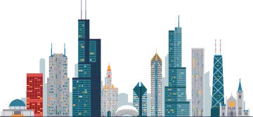 a city skyline with skyscrapers and buildings
