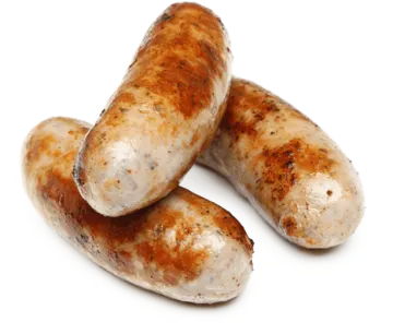three sausages on a white background