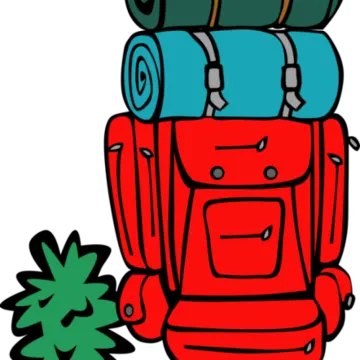 a red backpack with many items on it