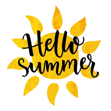 hello summer lettering with sun