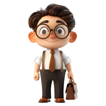 a cartoon character with glasses and a briefcase