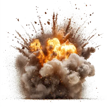 a large explosion of black and orange smoke