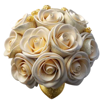 a bouquet of white and gold roses
