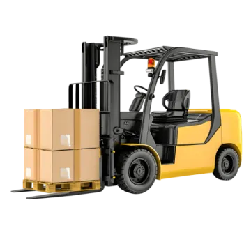 a fork truck with boxes on the back