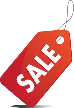 a red sale tag with the word sale on it