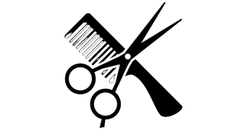 a black and white image of scissors and combs
