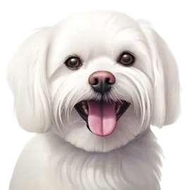 a white dog with its tongue out