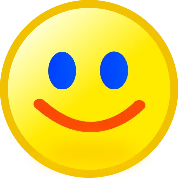 a yellow smiley face with blue eyes
