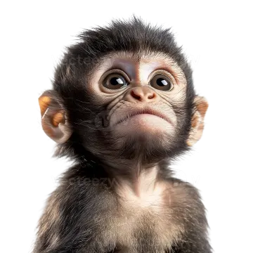 a baby monkey looking up at the camera