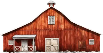 a red barn with a white roof