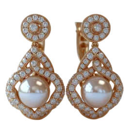 a pair of pearl and diamond earrings
