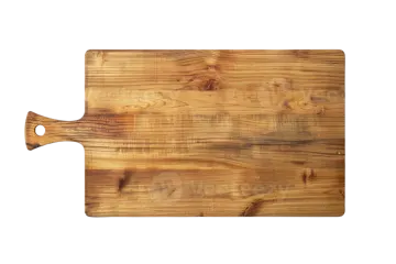 a wooden cutting board on a white background