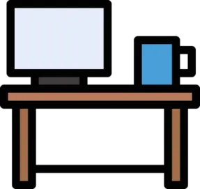 a computer sitting on top of a wooden desk