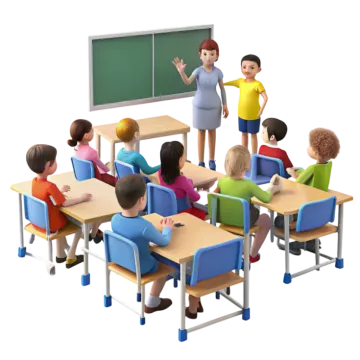 a group of children sitting at desks in a classroom